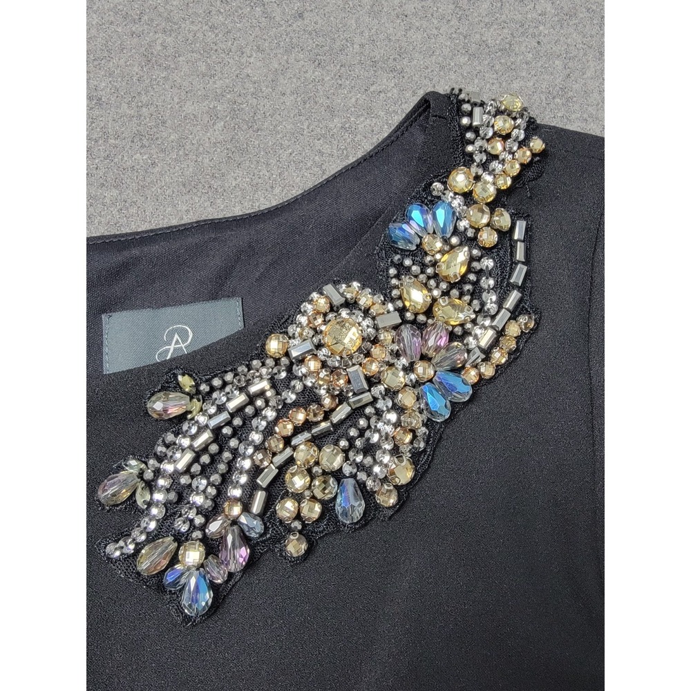 Adrianna Papell $249 Black Beaded Neckline Maxi Dress Size 16 Crepe Evening Gown - Picture 9 of 10
